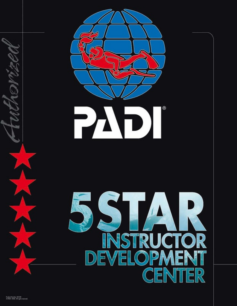 PADI Instructor Development Course logo with diving icons and blue background for Splash Dive Center training program