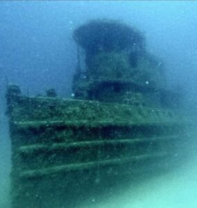 Miss Pamela tugboat wreck dive site at Laughing Bird Caye, Belize